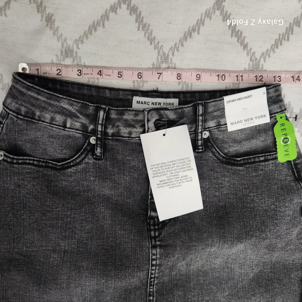 Marc‎ New York Jeans Denim Midi Skirt Ash Grey Stretch Faded MJ4MS249 Womens 2